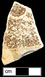 English brown salt glaze stoneware straight sided tankard with stamped &ldquo;WR&rdquo; mark. This fragment was found near the midden along a beach and shows damage from water.  Lot 1 - 18CV447 Prehistoric Shell Midden.