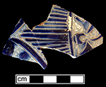 Gray-bodied salt glaze stoneware hollow (jug?) with engraved (incised) foliage painted cobalt-blue under the glaze. Lot numbers:  18CV60-1.434; 1.583.