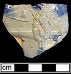 Gray-bodied salt glazed stoneware&nbsp;jug&nbsp;with applied lions outlined with cobalt-blue under the glaze from 18CV60.