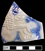 Gray-bodied salt glazed stoneware&nbsp;jug&nbsp;with applied lions outlined with cobalt-blue under the glaze from 18CV60.