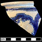 Gray-bodied salt glazed stoneware chamberpot  with applied rampant lion outlined in cobalt-blue  under the glaze.  Cordoned rim. 7.5&rdquo; rim diameter. The chatter marks visible along the body of this vessel are indicative of 18th-century production. Lot number 18ST704-633. All images from this site are Courtesy of Naval Air Station Patuxent River, Naval District Washington.