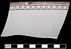 Bowl with interior rim painted in brown enamelled &ldquo;egg and dart&rdquo; or &ldquo; egg and tongue&rdquo; motif,&nbsp;12.5&rdquo; rim diameter collected at site of Neale & Co. and Wilson (active 1778-1816) by George Miller in 1986.