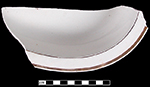 Oval baker with brown enamelled rim border collected at site of Neale & Co. and Wilson (active 1778-1816) by George Miller in 1986.