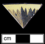 Saucer, overglaze painted in black and yellow in Greek Key or fret motif (Mankowitz p. 39), collected at site of Neale & Co. and Wilson (active 1778-1816) by George Miller in 1986.