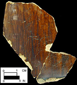 Manganese Mottled body sherd, interior (left) and exterior (right), of large unidentified hollow vessel from the King's Reach site 18CV83/966.