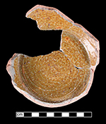 North Devon gravel tempered earthenware storage jar.&nbsp;Glazed interior and unglazed exterior. 4.25&rdquo; base diameter. Vessel 25, Lots 657, 685, 684.