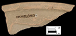 North Devon gravel-free coarse earthenware milk pan. Lead glazed interior (upper); unglazed exterior (lower), vessel diameter approximately 12&rdquo; rim diameter.Square 2709. 