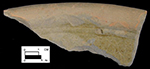 North Devon gravel-free coarse earthenware milk pan. Lead glazed interior (upper); unglazed exterior (lower), vessel diameter approximately 12&rdquo; rim diameter.Square 2709.
