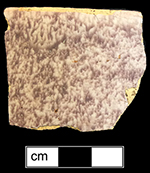 Unidentified hollow vessel (possible jug or mug) powdered in manganese. Late 17th to early 18th century. 4.5” rim diameter.From 18BA70.