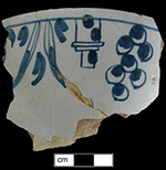 Punch bowl  with mimosa pattern.  The fashion for mimosa motifs was around 1740 (Archer 1997:174).