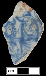 Painted tile with Dutch-style figures.