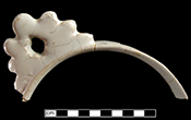 Undecorated porringer with 7-lobed pierced handle with a single circular hole - Porringers were used in the 17th and 18th centuries.