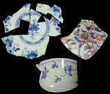 Three different porcelain vessels included in the collections shown here.