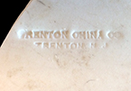 Oval dish. Unglazed bisque waster. Measures approximately 10 x 6”. Impressed mark “Trenton China Co. Trenton N. J.” This company in business between 1859 and 1891 (E. A. Barber 1904). 9.4 mm thick.