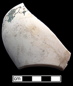 Cup. Unglazed bisque waster. Decal decoration  associated with the Fort Pitt Hotel, Pittsburgh, PA. Rim diameter: 4.0”; 3.3 mm thick.