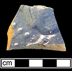 North American stoneware hollow form, probably large utilitarian bowl. Bristol glaze on interior and blue ? exterior glaze. Lot 2. 18CV7
