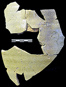 Grey bodied salt glaze stoneware jug or pitcher with impressed maker’s mark “J.D. Craven” and rouletted 3 gallon capacity mark. Jacob D. Craven (1827-1895) produced pottery in Randolph County until 1854 and then moved to Moore County and made pottery until his death (Hatch et al. 2017:81).