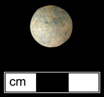 Painted earthenware marble. Gartley and Carskadden (1998:55) suggest that painted earthenware marbles date to the 1890s and later - click on image to see larger view.