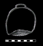 Stirrup with a solid ovoid platform and an ovoid eye. The relatively small size is indicative of a stirrup for a child or a woman&rsquo;s side saddle from 18AN39 - click on image for more info.