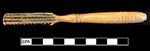Bone handled toothbrush with turned handle. 140 mm in length. Flat cranking with wire drawn bristle attachement. Stick shaped handle with rounded cross section. 1G2.458.53 - 18BC38
