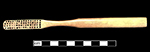 Bone handled toothbrush with gradual neck. Some of the bristles are still present in the stock. 175 mm length. Slightly convex cranking, wire drawn bristle attachment, handle has a square base with oval cross section. 1D.859.1 - 18BC38