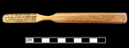 Bone handled toothbrush with gradual/abrupt neck.Trepanned brushes. Handle has hexagonal cross section; rounded base. 18BC66