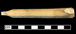 Bone handled toothbrush stamped “Warranted” on the reverse. Elongated hexagonal handle. Privy 5, filled between 1829-1837. 18BC79