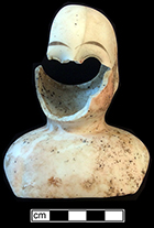 Molded and painted bisque porcelain doll head and shoulders. 18BC80
