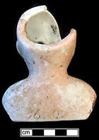 Molded and painted bisque porcelain doll head and shoulders. 18BC80 