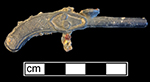 Cast iron and white metal toy cap pistol, unmarked. Example shown on right from a private collection. 18BC80