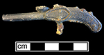 Cast iron and white metal toy cap pistol, unmarked. Example shown on right from a private collection. 18BC80