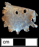 Lead whizzer. 1.25” diameter - from 18CV91. Shown on right is a whizzer recovered in Boston marked with name of Thomas Althorp. Courtesy of the City of Boston Archaeology Program.