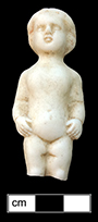 Small Frozen Charlotte doll, with traces of red paint in her hair - from 18MO609.